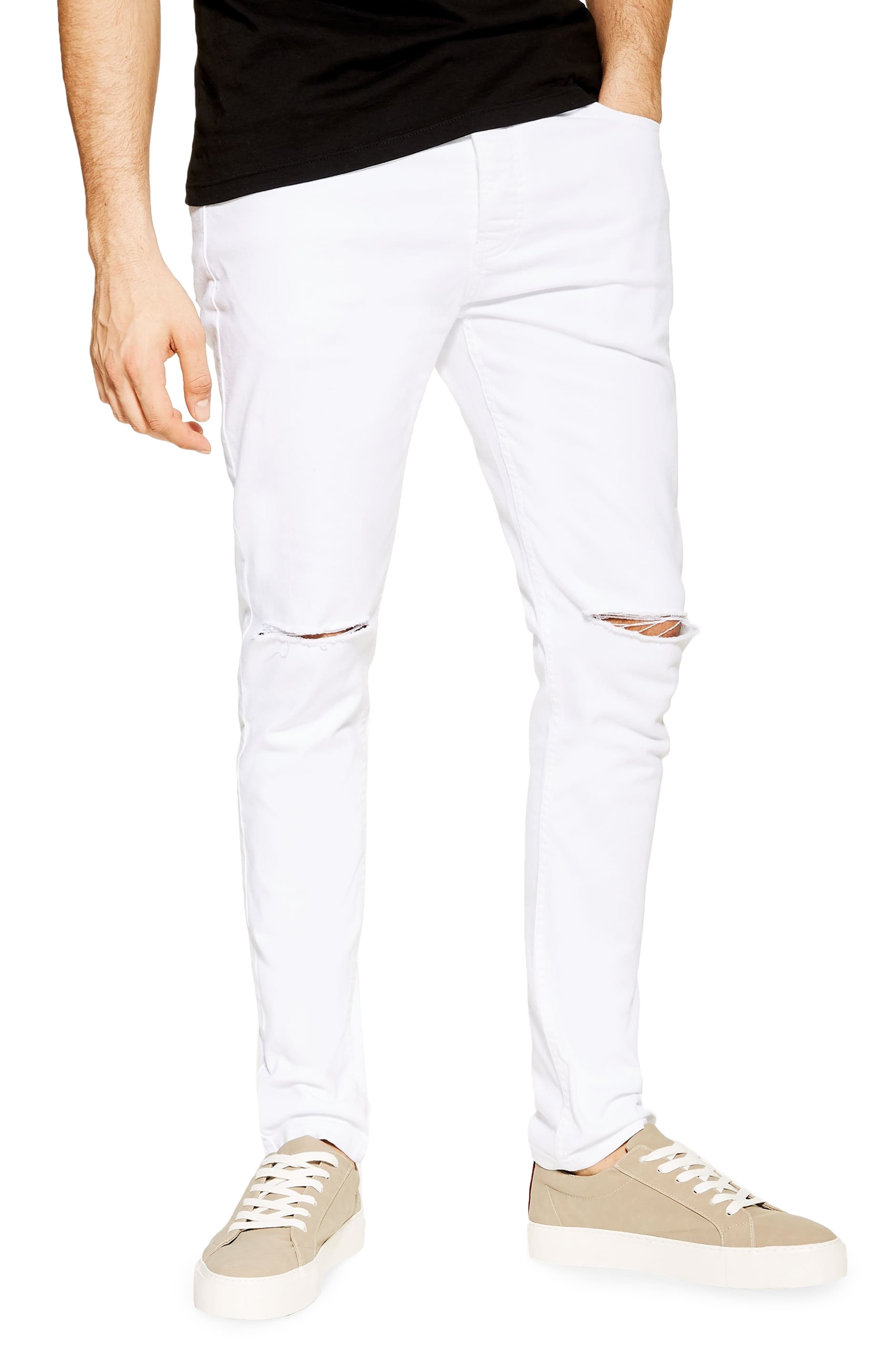 Men S Topman Ripped Stretch Skinny Fit Jeans Size 36 X 34 White