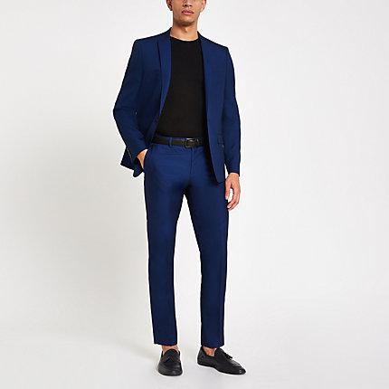 River Island Mens Bright blue skinny fit suit trousers | The Fashionisto