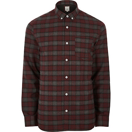 mens red long sleeve button up shirt