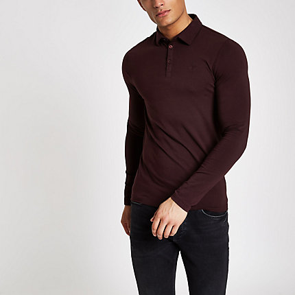 river island polo muscle sleeve mens dark shirt