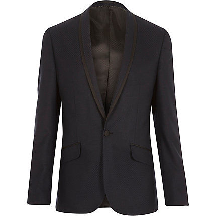 River Island Mens Navy slim tuxedo jacket | The Fashionisto