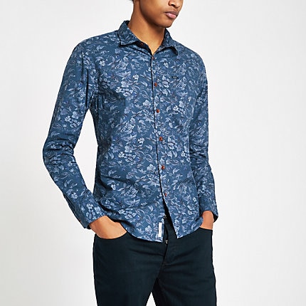 River Island Mens Pepe Jeans blue floral print shirt | The Fashionisto