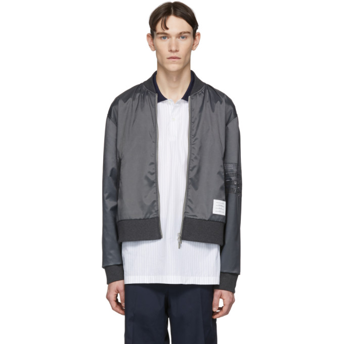 Thom Browne Grey Ripstop Bomber Jacket | The Fashionisto