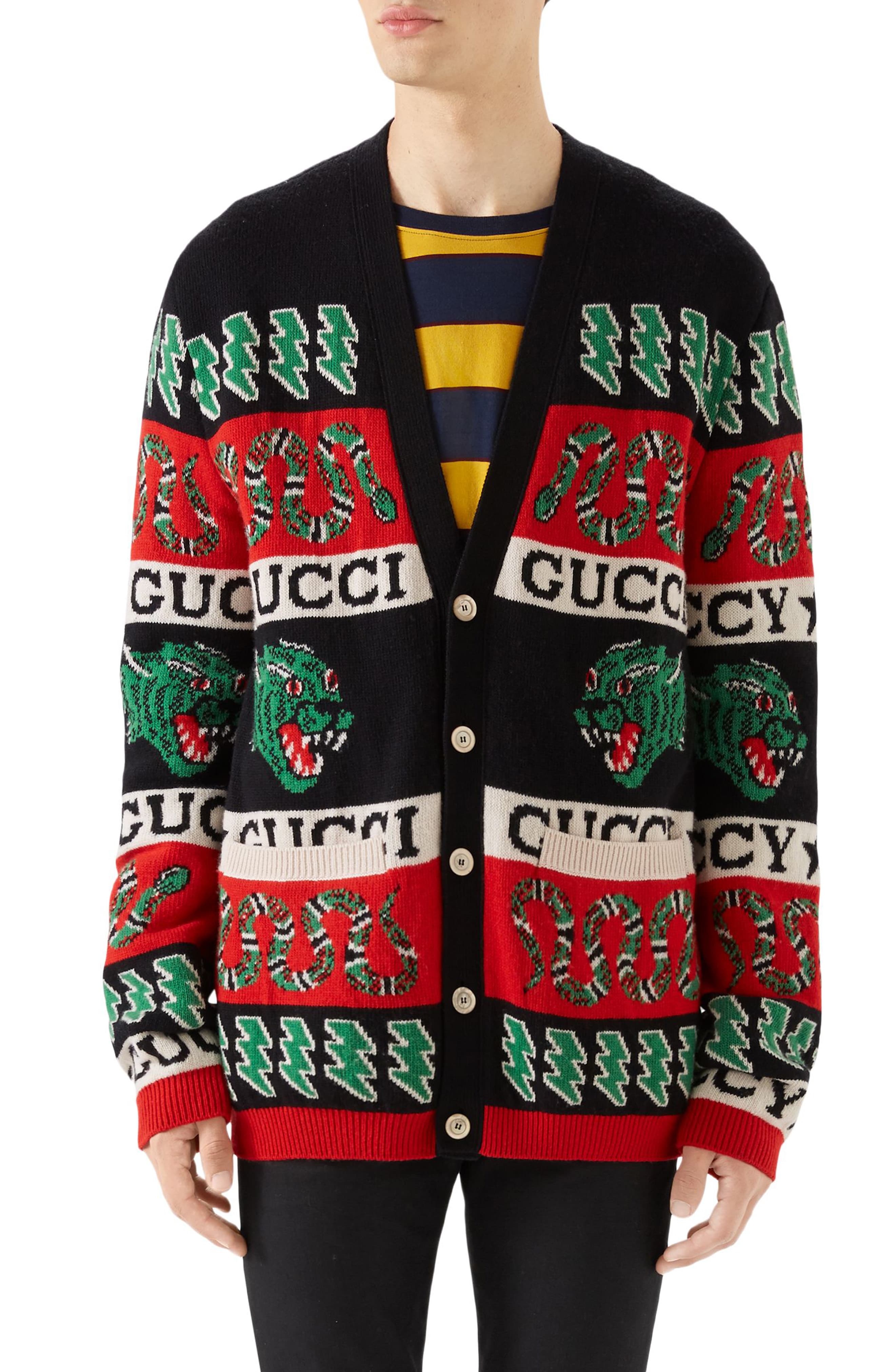 Men’s Gucci Logo Wool Cardigan, Size Medium – Black | The Fashionisto