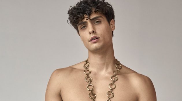 Joshua Sorrentino sports Moschino for a new photo shoot.