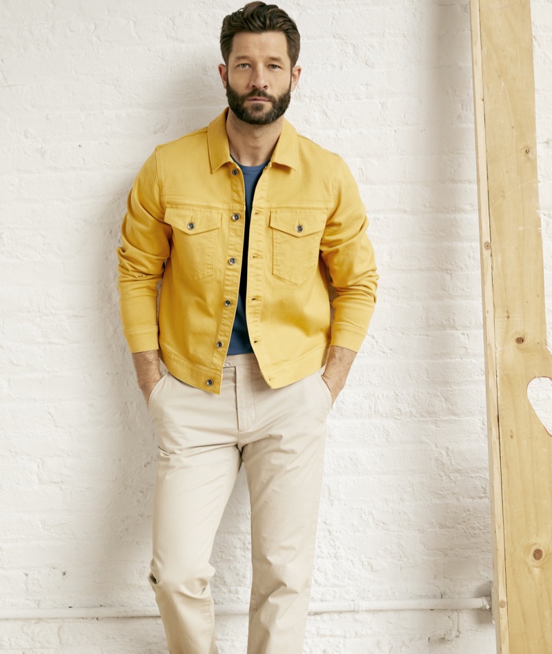 Statement Jacket: Add a pop of color to your wardrobe with a standout jacket. Take a cue from model John Halls, who wears Todd Snyder's garment dyed twill jacket $119 in mustard.