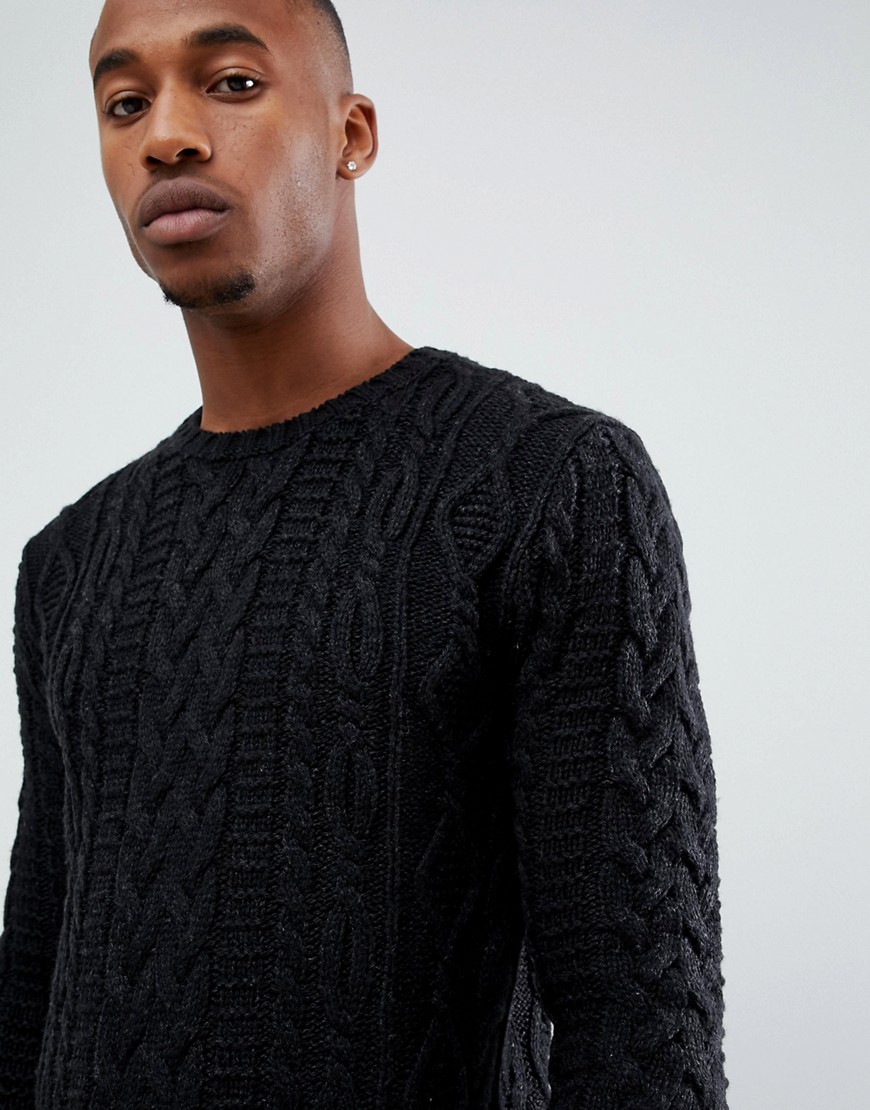 ASOS DESIGN heavyweight cable knit sweater in black Black The