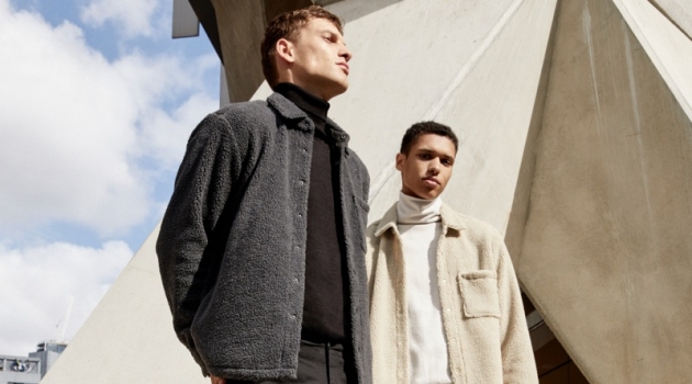 Models David Trulik and Gilbert Van Damme wear fall looks from Pull & Bear's Urban collection.