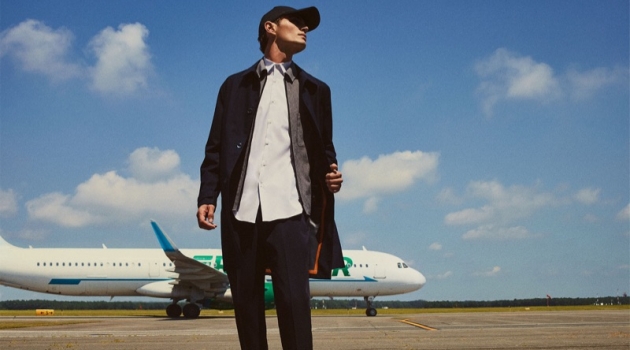 Ready for takeoff, Julien Sabaud sports a look from Zara's sleek Traveler collection.