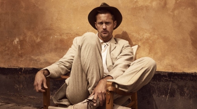 Embracing neutrals, Alexander Skarsgård dons desert boots for Clarks' fall-winter 2019 campaign.