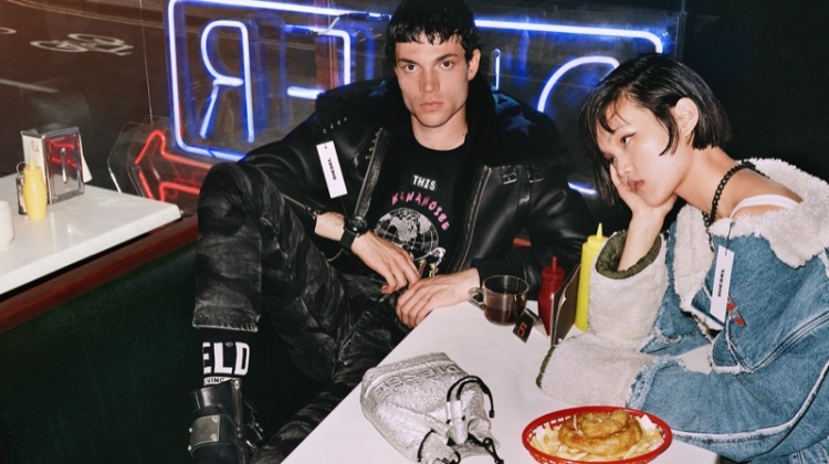 Taking to a diner, Luka Isaac and Haowen Pan appear in Diesel's fall-winter 2019 campaign.