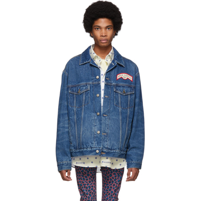 Gucci Blue Denim Patches Oversized Jacket | The Fashionisto