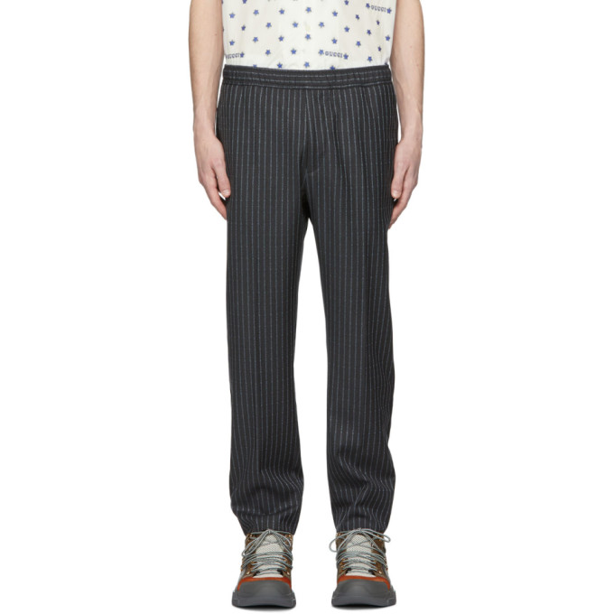 Gucci Grey Pinstripe Logo Trousers | The Fashionisto