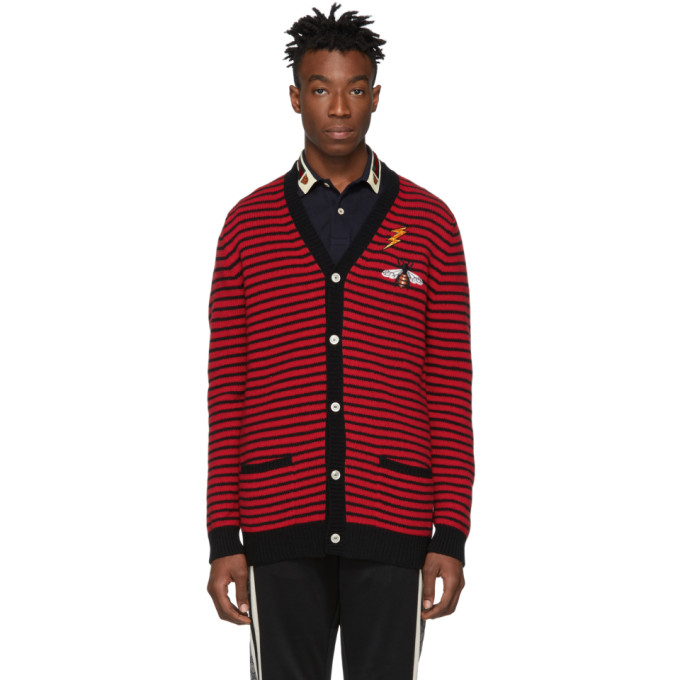 Gucci Red and Black Striped Cardigan | The Fashionisto