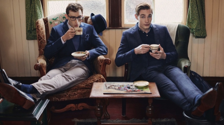 Enjoying tea, Charlie France and Tommy Marr star in Hackett London's fall-winter 2019 campaign.