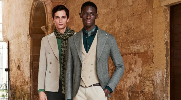 Models Jakob Wiechmann and Paco Diouf sport fashions from L.B.M. 1911's fall-winter 2019 collection.