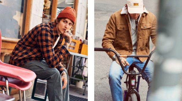 Going casual, Leebo Freeman models fall essentials like H&M's plaid shirt and corduroy jacket.