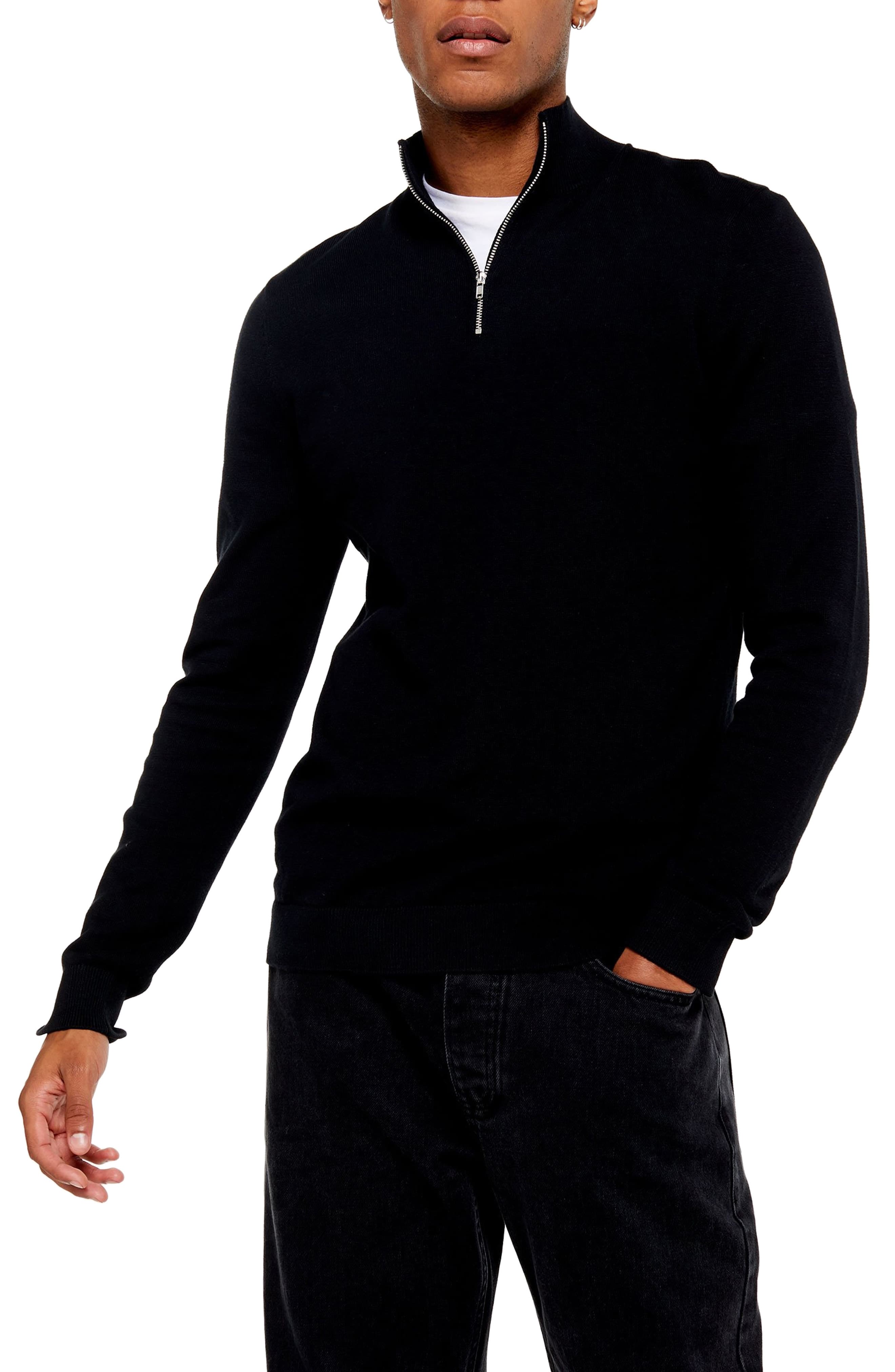 Download Men's Topman Classic Fit Quarter-Zip Mock Neck Sweater, Size Large - Black | The Fashionisto