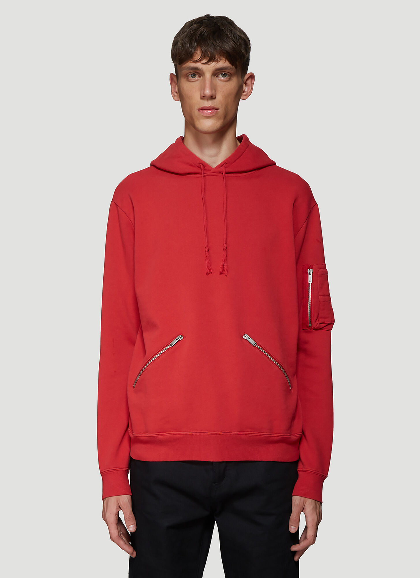 Saint Laurent Zip Pocket Hooded Sweatshirt in Red size M | The Fashionisto