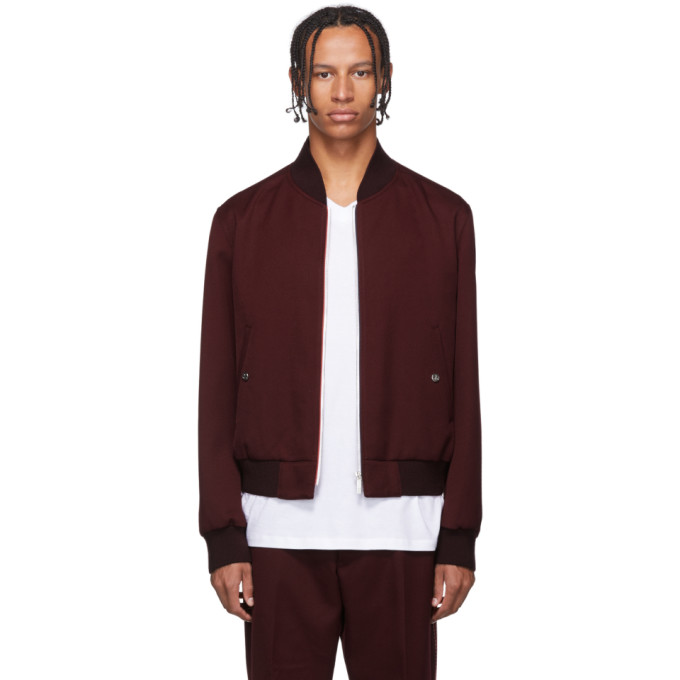 Thom Browne Burgundy School Uniform Bomber Jacket | The Fashionisto