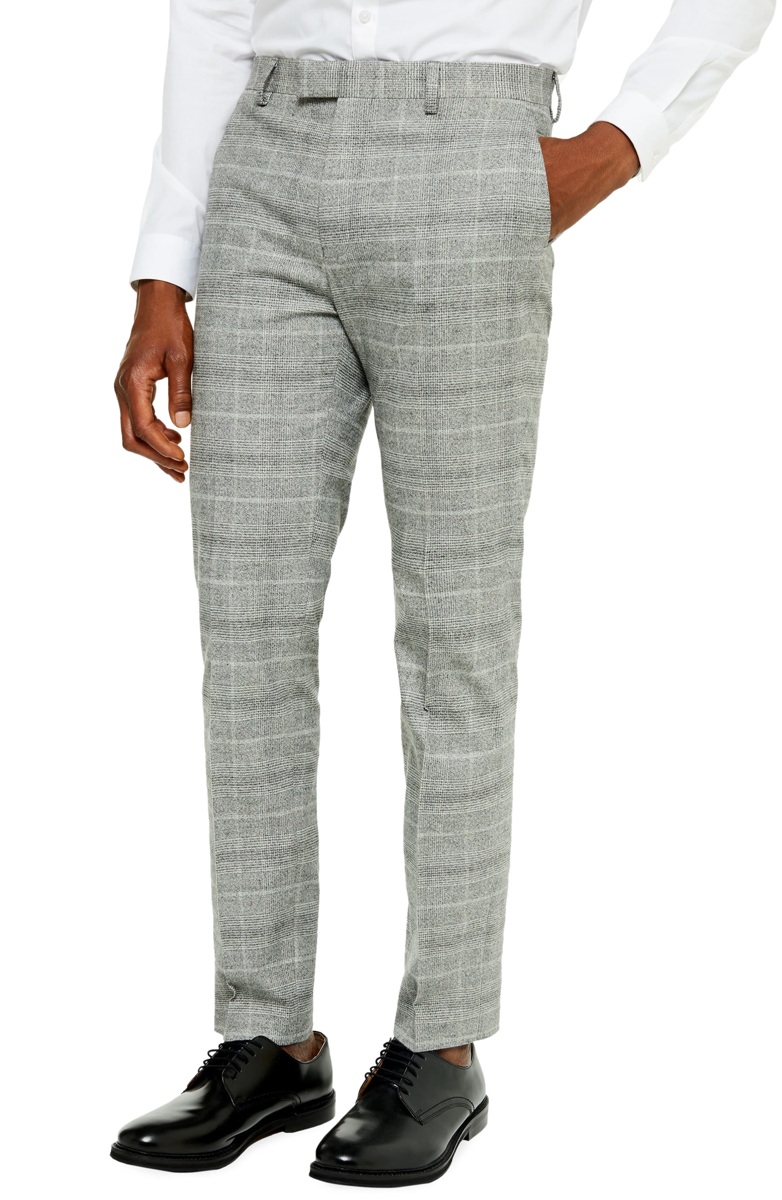 Men’s Topman Hopper Check Slim Fit Trousers, Size 30 x 32 – Grey | The ...
