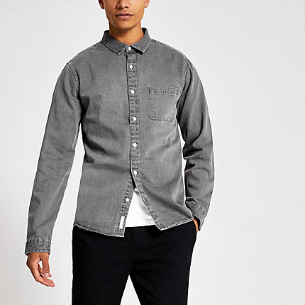 grey denim shirt combination