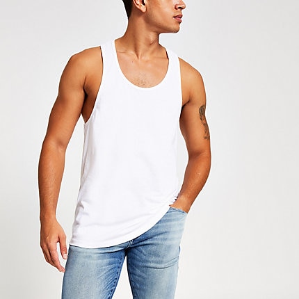 River Island Mens White racer back vest | The Fashionisto