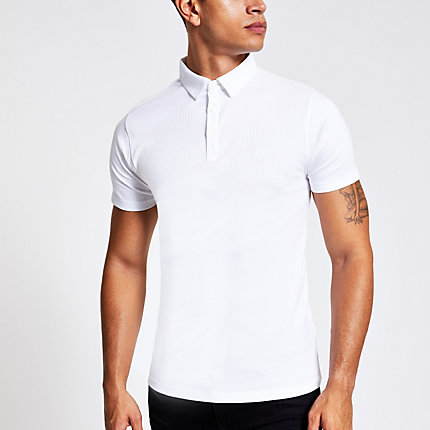 River Island Mens White short sleeve muscle fit rib polo shirt | The ...