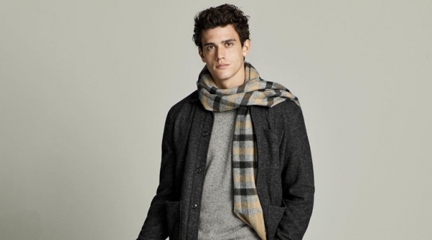 Xavier Serrano sports a gray fall look from Banana Republic.