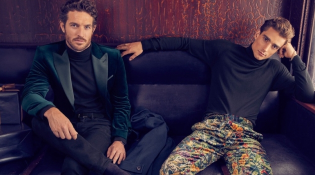 Models Justice Joslin and Kane Roberts star in Simons' holiday 2019 campaign.