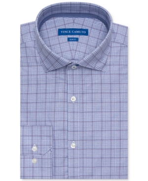 Vince Camuto Men’s Slim-Fit Comfort Stretch Grape Plaid Dress Shirt ...