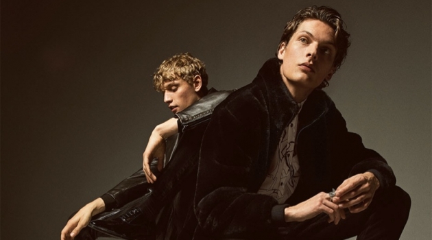 Models Peter Dupont and Valentin Caron wear Zara fashions for a rock-inspired editorial.