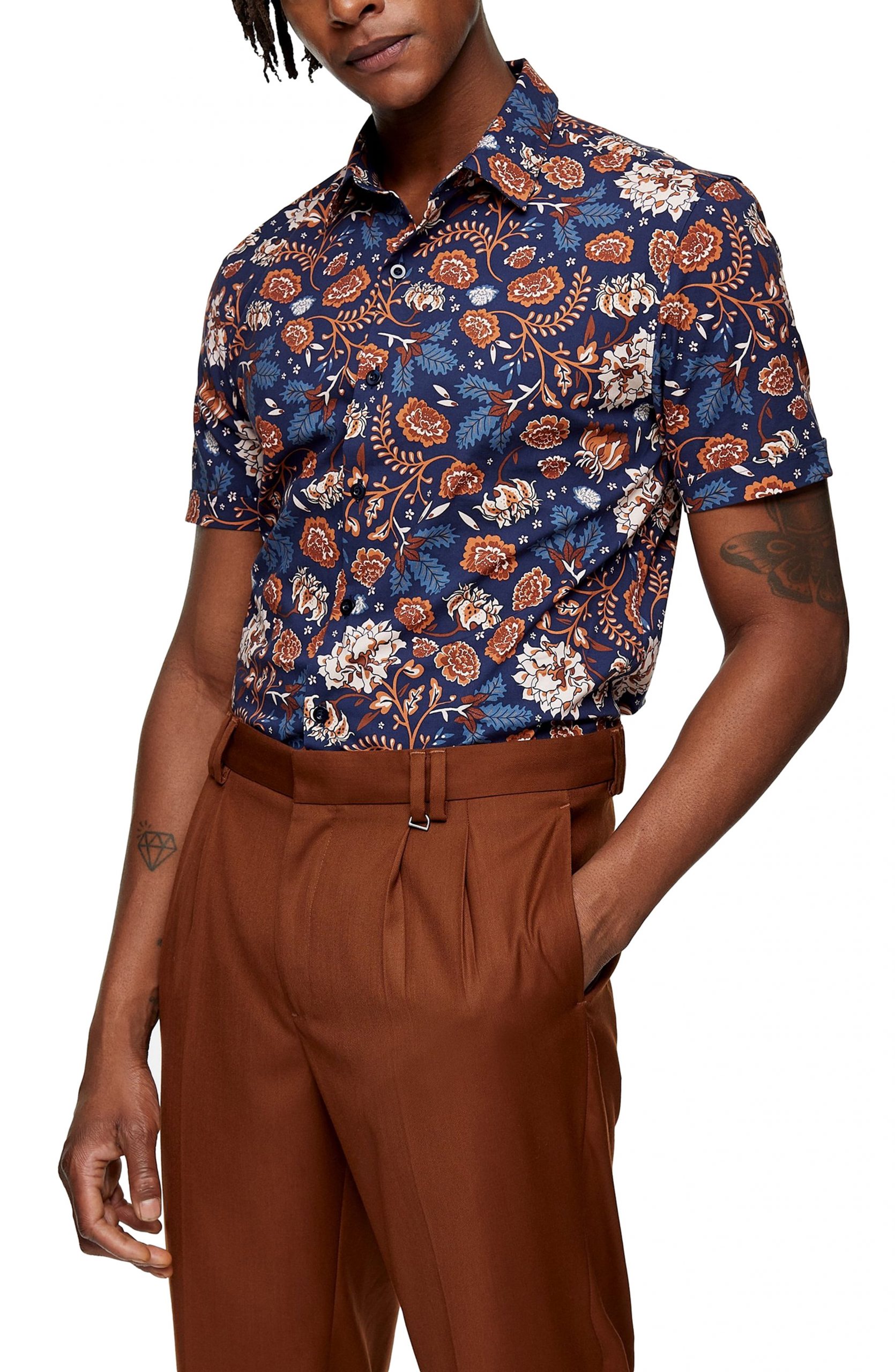 Mens Topman Floral Short Sleeve ButtonUp Shirt Siz