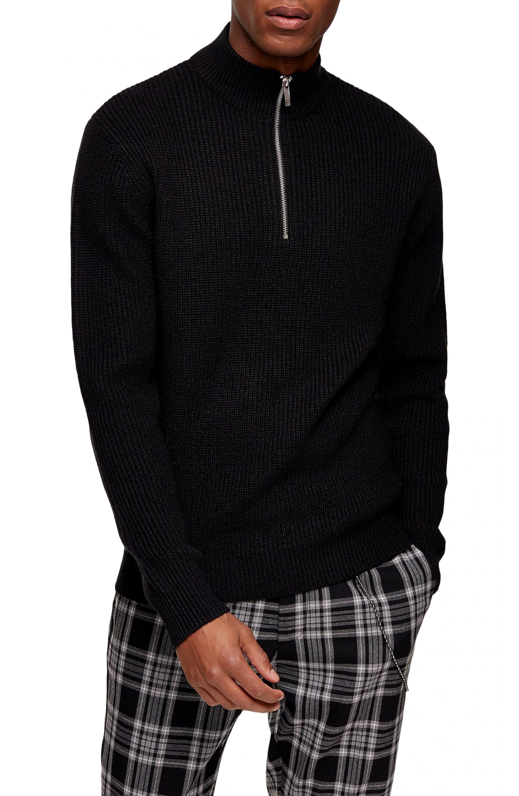 Download Men's Topman Half Zip Mock Neck Sweater, Size Large - Black | The Fashionisto
