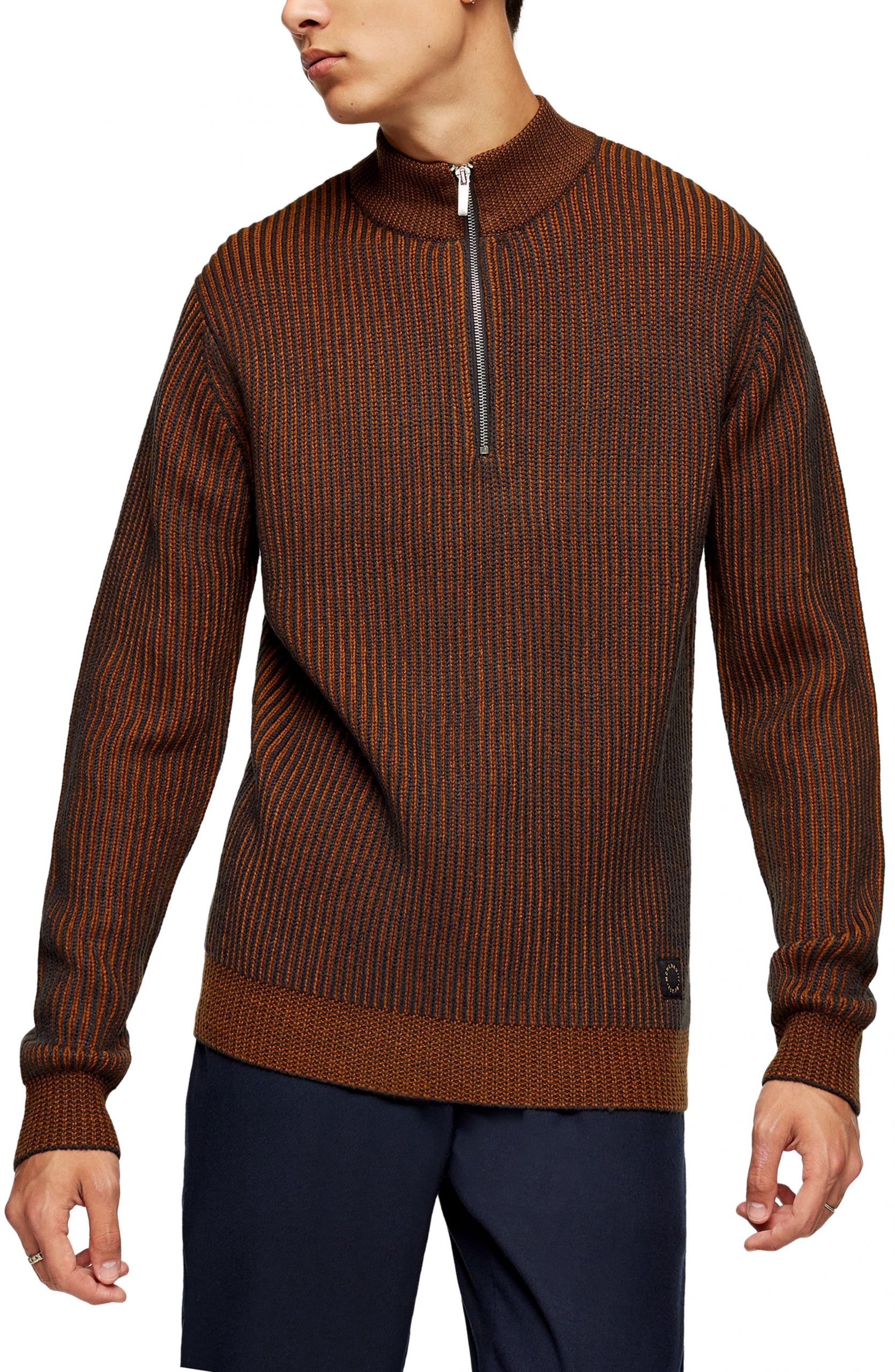 Download Men's Topman Half Zip Plaited Mock Neck Sweater, Size ...