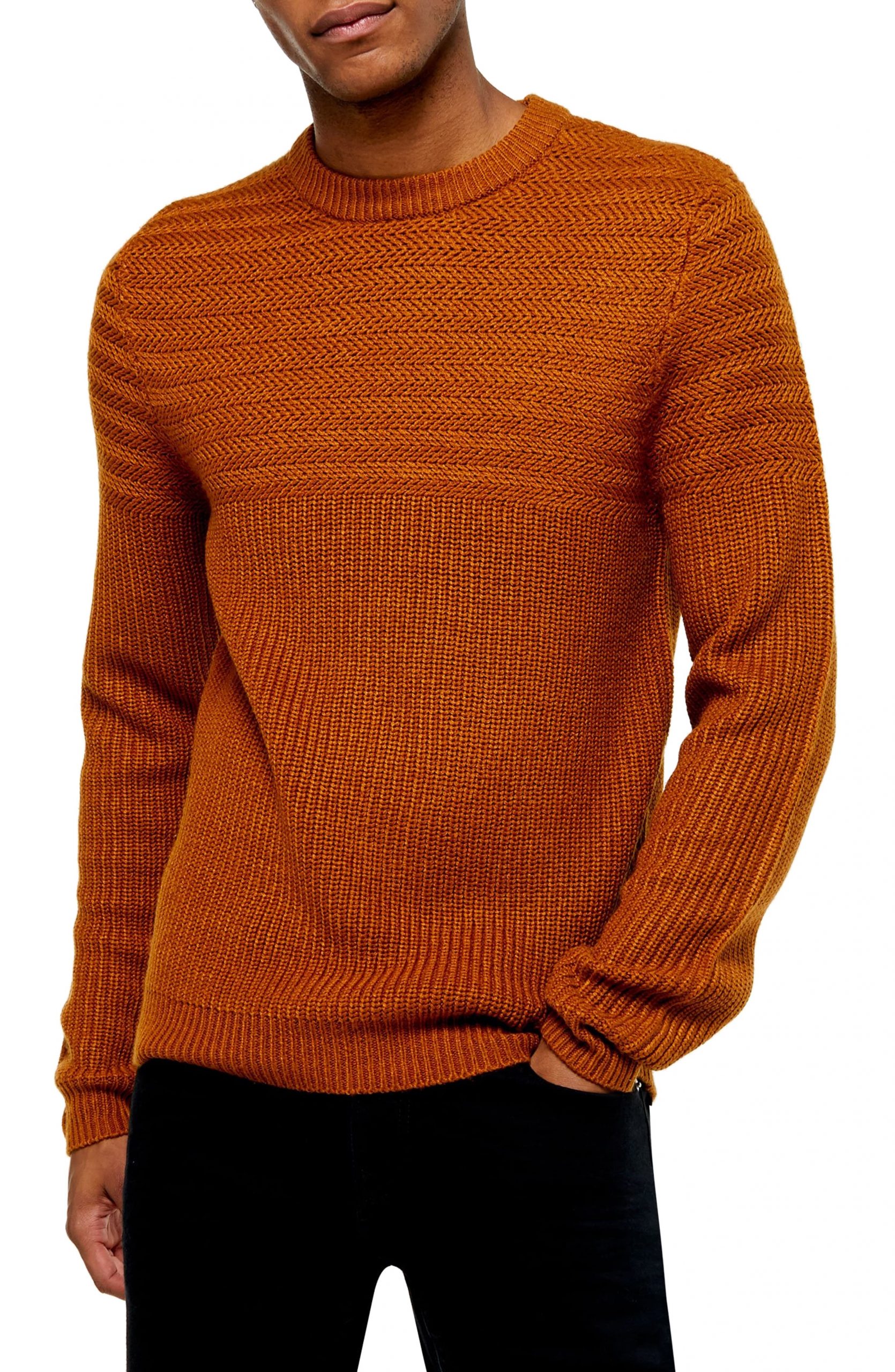 orange crew neck sweater mens