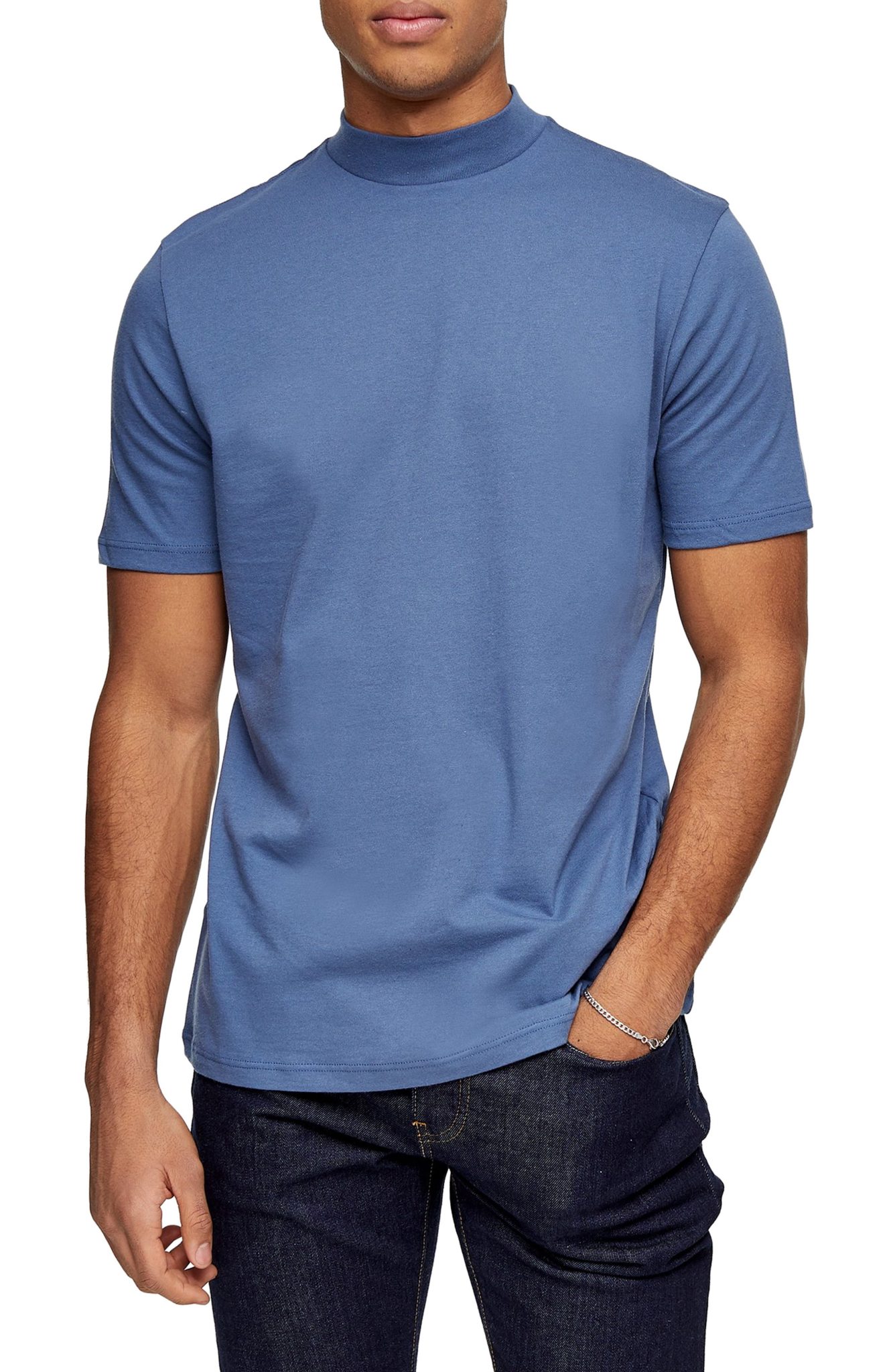 Men S Topman Mock Neck T Shirt Size Large Blue The Fashionisto