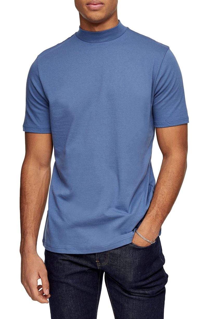 Men’s Topman Mock Neck T-Shirt, Size Large - Blue | The Fashionisto