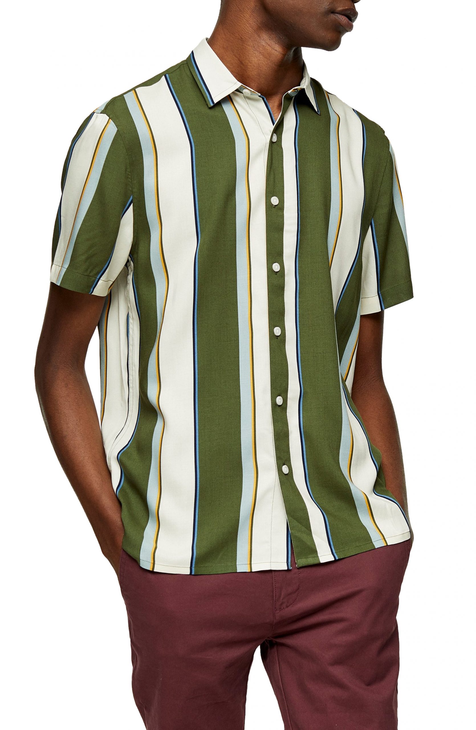 Mens Topman Stripe Short Sleeve ButtonUp Shirt Siz