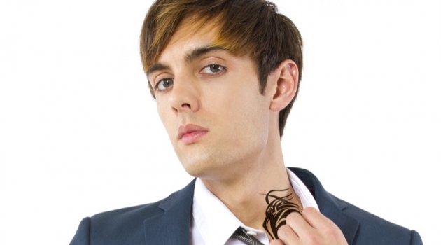 Man in Suit with Neck Tattoo Closeup