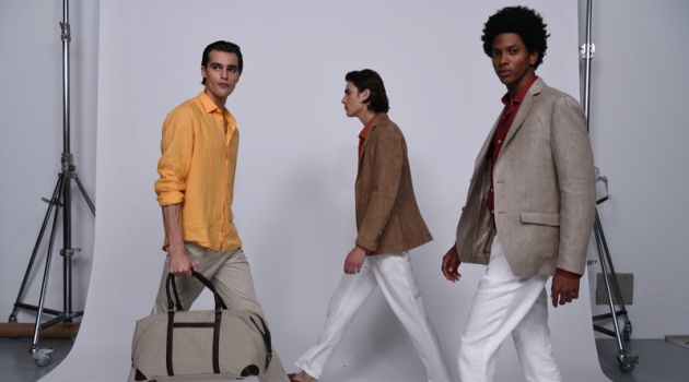 Models Parker van Noord, Liam Kelly, and Rafael Mieses don looks from Massimo Dutti's spring-summer 2020 Limited Edition collection.