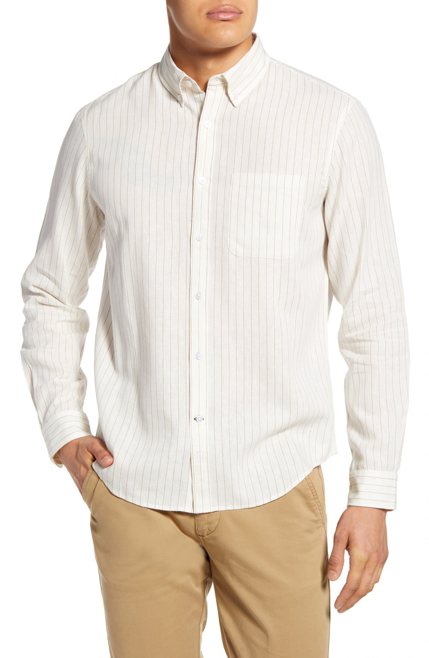 Men’s Club Monaco Slim Fit Stripe Linen Button-Down Shirt | The Fashionisto