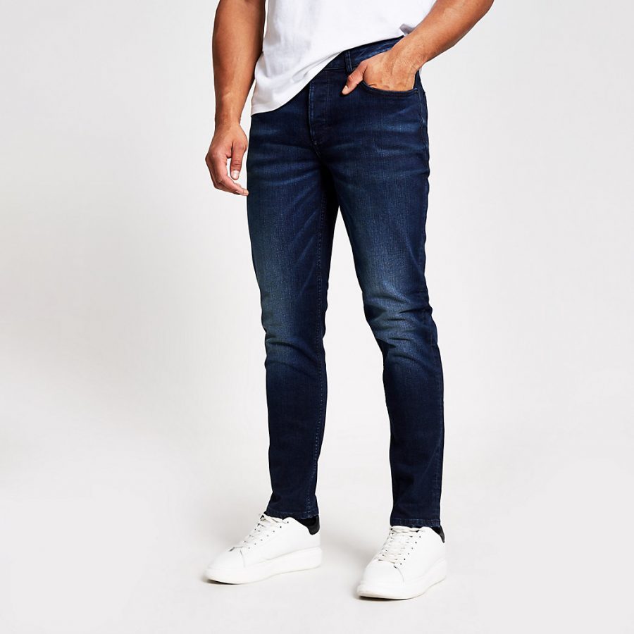 River Island Mens Dark blue Dylan slim stretch jeans | The Fashionisto