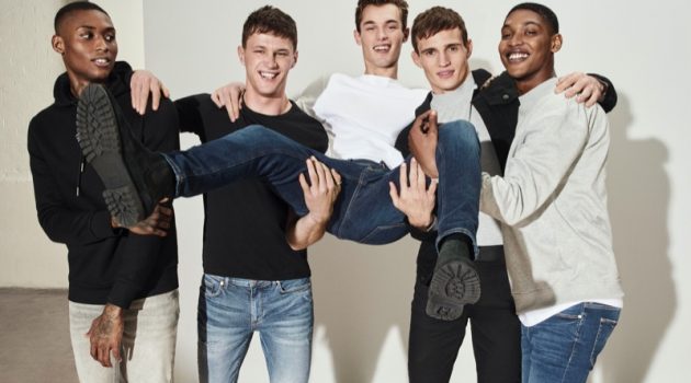 The life of the party, Karl Rawlings, Jack Buchanan, Kit Butler, Julian Schneyder, and Timothy Lewis come together for River Island's spring-summer 2020 denim campaign.