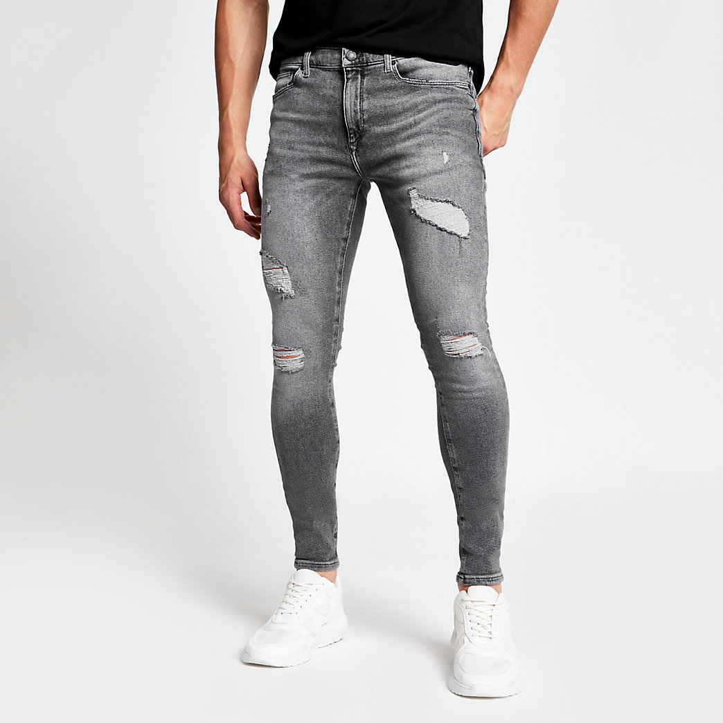 men grey distressed jeans