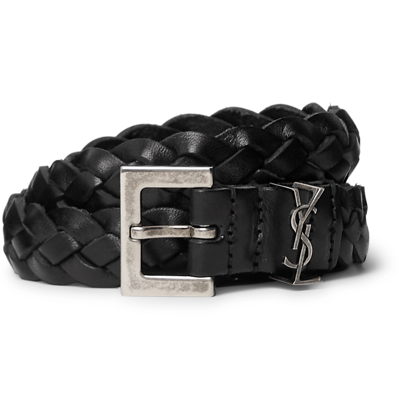 mens black woven leather belt