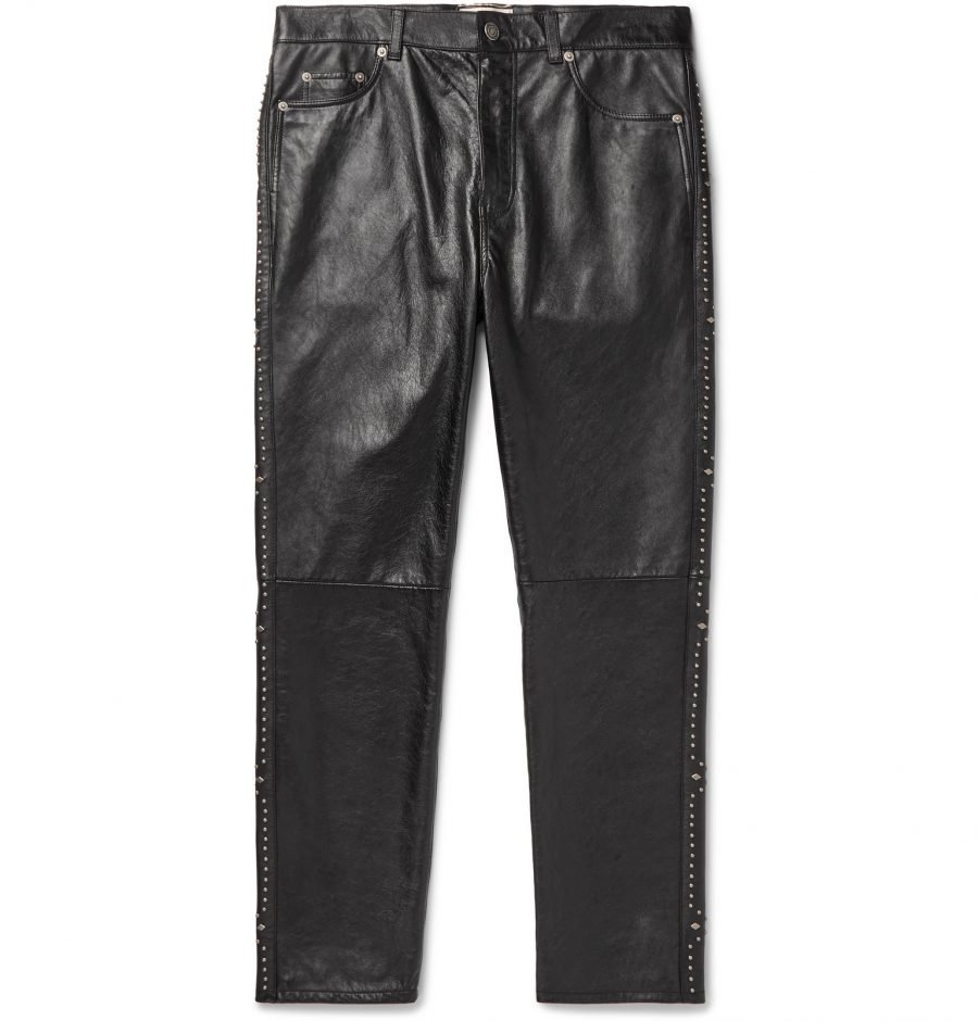 SAINT LAURENT - Slim-Fit Studded Leather Trousers - Men - Black | The ...