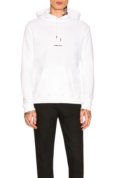 Saint Laurent Logo Hoodie in White | The Fashionisto