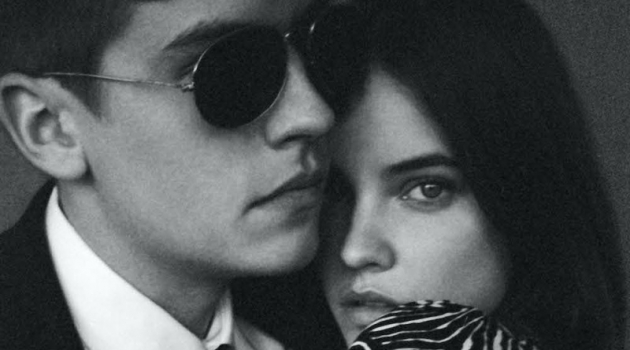 Appearing in a moody black and white image, Dylan Sprouse and Barbara Palvin front The Kooples' spring-summer 2020 campaign.