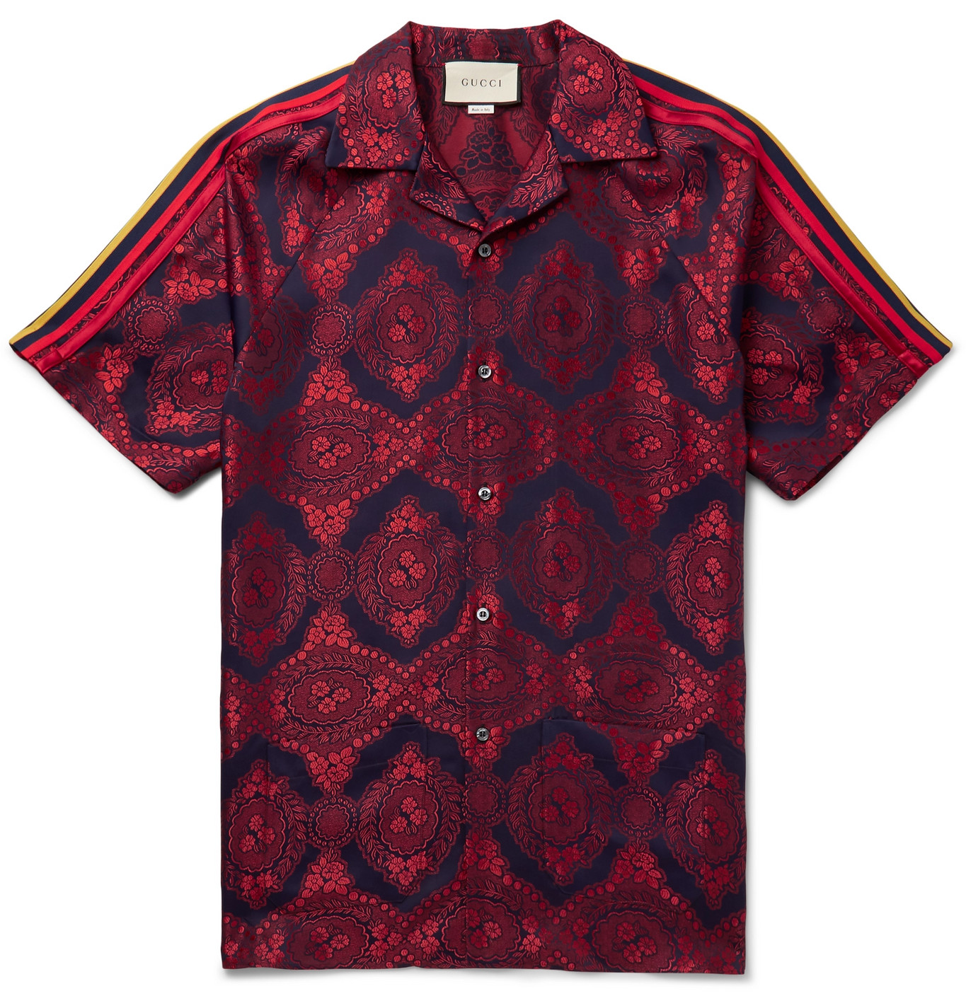 Gucci - Camp-Collar Webbing-Trimmed Jacquard Shirt - Men - Red | The ...